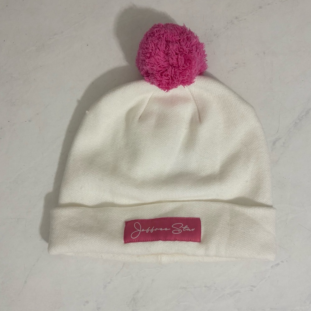 Jeffree Star Fashion White Pink Pom Pom Beanie Knit Outdoor Travel Colorful